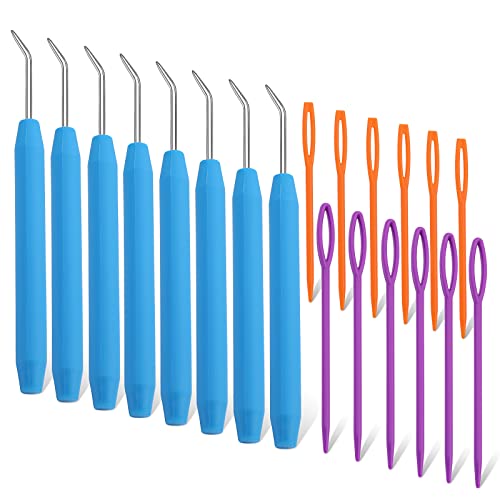 Wonvoc 8 Pcs Blue Loom Hooks with 12 Pcs Colorful Plastic Sewing Needles | Loom Knit Hook Set, Crochet Needle Hook Kit for Knitting Looms & Boards - color: Blue