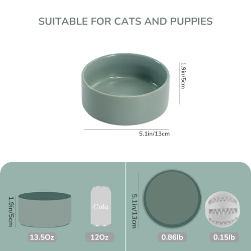 SPUNKYJUNKY 13.5OZ Ceramic Dog and Cat Bowl, Modern Cute Weighted Food Water Bowl for Replacement Morandi Green (2 Pack) - color: Morandi Green, size: 1.7 CUPS × 2
