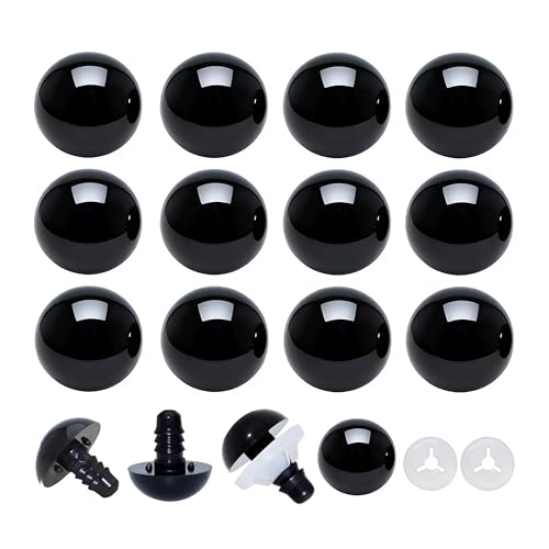Thalinfayi 18mm Solid-Black Safety Eyes Craft Eyes for Amigurumi Crocheting | 60pcs Plastic Crochet Eyes and Washers for DIY Stuffed Plush Animals & Handmade Crafts ,Gloosy Smooth Surface, Even Color - size: 18mm