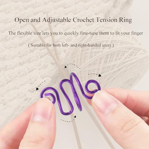 2Pcs Crochet Rings for Finger, Crochet Tension Ring for Crocheting Open Adjustable Yarn Guide Crochet Tension Ring Crochet Accessories Knitting Loop Ring for Finger (Purple), SATONBEYI - color: Purple-2P