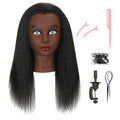 100% Real Human Hair Mannequin Head with Stand Manikin Cosmetology Doll Training Head for Hairdresser Practice Braiding Styling Curling Cutting Display - color: Deak Black
