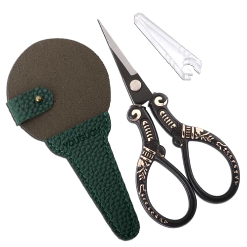 YOUGUOM Small Crochet Scissors, Mini Sewing Shears with Cover | Sharp Tip for Craft Embroidery Needlework Quilting Knitting Cross Stitch Thread Yarn Paper Fabric Detail Cutting, Black - color: Black