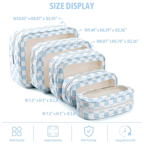 YOPCDJ 5PCS Diaper Bag Organizer Pouch Set, TSA Approved Toiletry Bag，Clear Waterproof TPU Makeup Bag Set Travel Organizer Bags for Women and Kids - color: Bule, size: 5pcs
