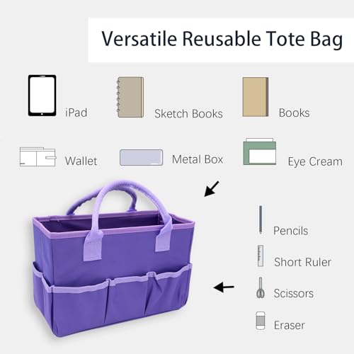 Cupohus Art Organizer Craft Storage Tote Bag with Multiple Pockets Purple | Portable Supply Storage Tote for Scrapbooking, Journal, Sewing, Oxford Fabric Carrying Caddy for Teacher, Officer, Artis - color: Purple, size: Normal