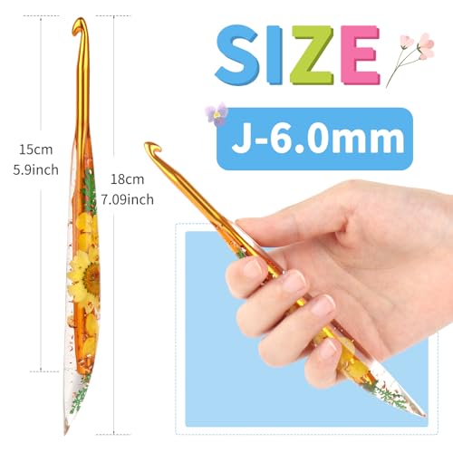 Coopay Crochet Hooks, 6mm Ergonomic Crochet Hook with Floral Plastic Grips | Long Crochet Needles for Crocheting,Stylish and Unique, Ideal for Crocheting Blankets, Dolls, Shawls, Hats, Scarves (J-6.0mm) - size: J-6.0mm