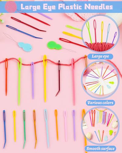 FIVEIZERO 48 Pcs Yarn Needles Set, Assorted Bent Tapestry Needles Weaving Needles Darning Needles with Large Eye, Plastic Blunt Knitting Needles for Sewing Crochet - color: Colorful 48PCS