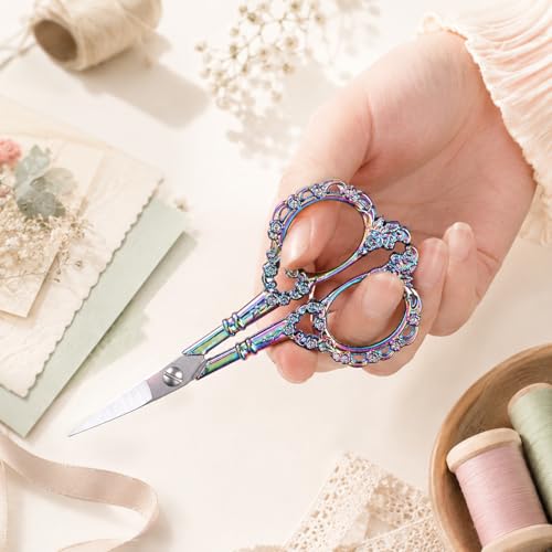 2PCS Vintage Yarn Scissors for Crocheting, Pointed Tip Crochet Scissor | Sewing Embroidery Scissors, Vintage Pointed Detail Shears, Embroidery Scissor with Cover, Tailor Threading Shears for Crochet