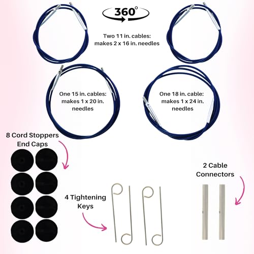Lykke Indigo 3.5-inch Interchangeable Circular Knitting Needle Set | Standard US 3, 4, 5, 6, 7, 8, 9, 10, 10.5 Violet Case, Birchwood Semi-Sharp Tips, Smooth Joins, Swivel Cables, Project Bag - color: Indigo-with-Violate-Case