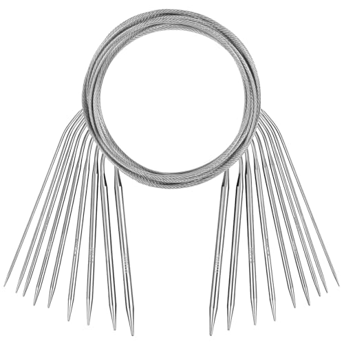 9 Pack Round Knitting Needles, Circular Knitting Needles Set, Stainless Steel Knitting Needles Kit, 32 Inch Round Long Smooth Metal Knitting Needles for Beginners Making Sweater Scarf Blanket(9 Sizes)