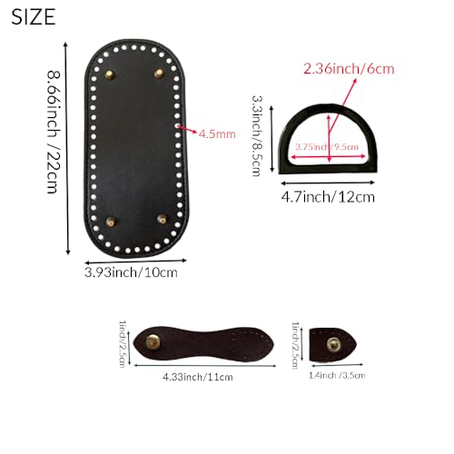 TQFXGLL 24 Pcs Pu Leather Crochet Bag Making Kits 6 Colors Oval Bag Bases | 12 Pcs D Shape Purse Handles, 6 Pcs Snap Buckles, DIY Craft Bags Making