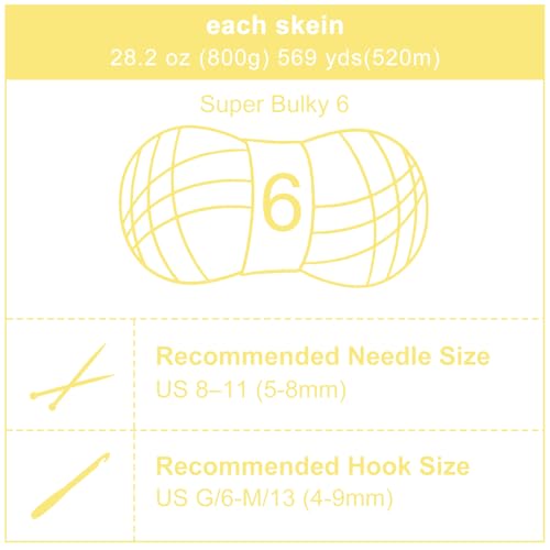 Chunky Chenille Yarn #6 Super Bulky Soft Fluffy Crochet | Easy care & beginner-friendly. Choose 0.66lb or 1.76lb. Perfect for blankets, hats, scarves, home decor. Machine washable. - color: Yellow, size: 1.76LB/569yds