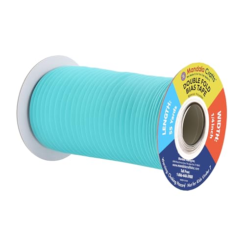 Mandala Crafts 55 Yds 1/4 Inch Aquamarine Double Fold Bias Tape for Sewing | Machine Washable Binding Tape for Quilting, Hemming, Seams, Fabric Piping, All Fabrics & Denim, Indoor & Outdoor - color: Aquamarine, size: 1/4 Inch 55 Yards