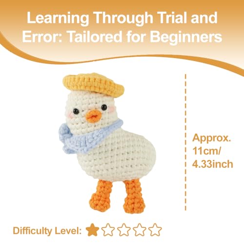 Autglint Duck Crochet Kit for Beginners Adults & Kids, Amigurumi Learn to Crochet Starter Kit with 4K Step-by-Step Video Tutorials, Includes Pre-Started Yarn, Crochet Hooks & Accessories - White Duck - style: White Duck