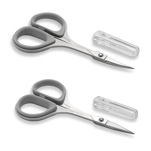 PAFASON Small Travel Sewing Embroidery Scissors Set Curve Straight Tip | Stainless Steel for Quilting Knitting Crafting Cross Stitch Crochet Thread Yarn Paper Detail Cutting Soft Rubber Handle - color: Grey