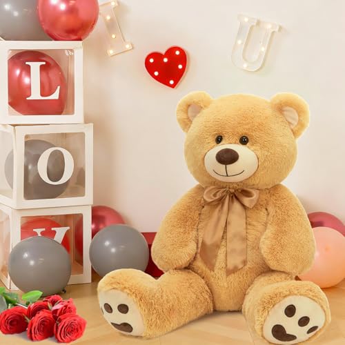 MorisMos 36 inch Big Teddy Bear Stuffed Animal, 3ft Large Bear Plush, Big Stuffed Bear with Footprints Gifts for Kids, Girls, Girlfriends, Women Easter, Birthday, Baby Shower, Christmas, Valentines - color: Light Brown, size: 3 ft