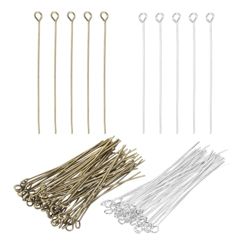 PATIKIL 2 Inch Eye Pins, Jewelry Making Headpins Straight Pins Findings Bendable for DIY Craft Bracelet Necklace Earring Pendant Making Supplies-400Pcs(Silver Bronze) - color: Silver Bronz, size: 2 Inch