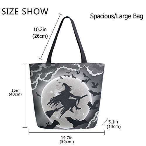 Chic Funny Cute Pattern Big Handle Extra Large Shoulder Tote Bag for Beach Travel Weekender Gym Grocery Shopping - style: Witch