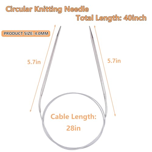 Hobekoee Circular Knitting Needle 40 inch (100cm),Size US 6 (4.0mm) Stainless Steel Round Knitting Needles for Smoothly Knit Blanket,Sweater,Coaster,Socks - size: US 6(4mm)