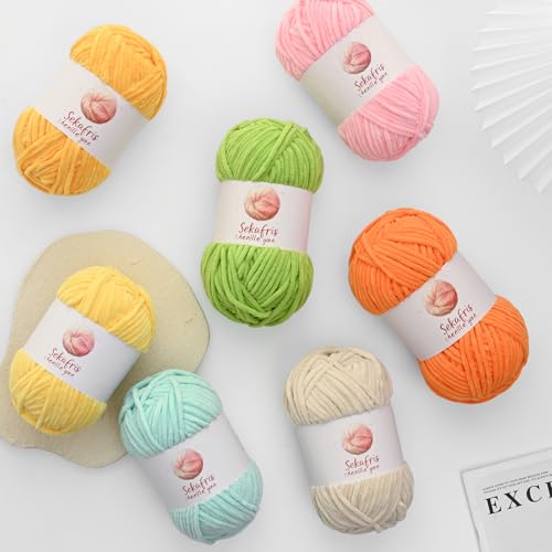 Chenille Yarn for Crocheting, Size 5 Bulky,Lime Green | 100g/131yds Soft Chunky Velvet Yarn for Crochet and Knitting,Fluffy Baby Yarn for Amigurumi,Blankets and DIY Crafts. - color: Lime Green