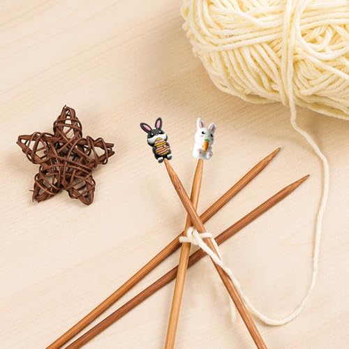 6pcs Rabbit Knitting Needle Stoppers, Knitting Needle Point Protectors, Knitting Needle End Caps, Knitting Accessories and Gadgets - color: black+white+pink rabbit