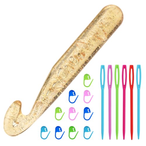 Mayboos 25mm Large Crochet Hook, Big Yarn Crochet Hooks Needles | Extra Long Large Size Plastic Handle Knit Crochet Hooks with 10 Stitch Markers and 6 Big Eye Needle - size: 25mm