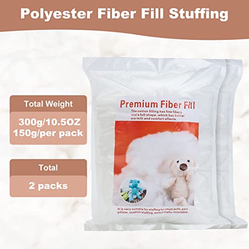 300g/10.58OZ Premium Polyester Fiber, Fiber Fill Stuffing, White High Resilience Fill Fiber for Stuffed Animal Crafts, Pillow Filling and Fiberfill DIY Dolls - size: 300g
