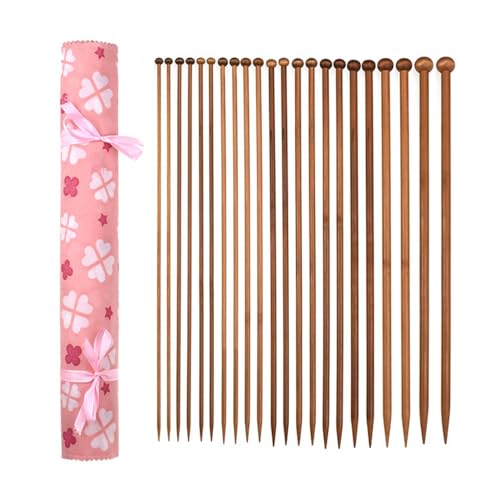 TopHomer 22 Pcs 11 Sizes Bamboo Straight Needle Set for Knitting with Carrying Case Single Pointed Knitting Needles Gift for Beginners Handmade(25cm with Textile Packaging) - style: 25cm with Textile Packaging
