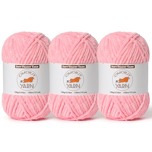 3 Pack Pink Fluffy Velvet Yarn for Crocheting, Chunky Chenille Baby Blanket Yarn for Crocheting, Soft Fuzzy Puzzle Yarn for Knitting, (100g/3.53oz Each) Bulky Thick Amigurumi Crochet Yarns - color: 3 Pink