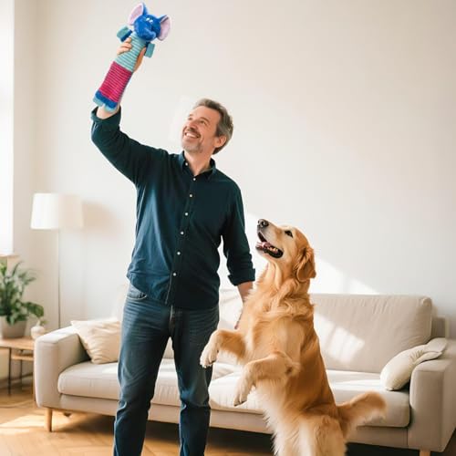 No Stuffing 5 Pack Dog Squeaky Toys, Chew with Crinkle to Large Puppy | Interactive to Keep Pets Busy, Durable Plush Pet Teething Toys, Toss, Fetch, Tug of war Play, Best Birthday Holiday Gift - color: Grey,blue,balck,khaki,coffee