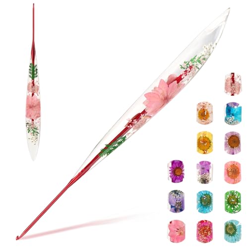 Katech 2.0mm Crochet Hook for Arthritic Hands, Long Aluminum Inline Hooks | Ergonomic Crochet Hooks with Dried Floral Grip-Elegant & Unique, Smooth Crochet Needle-Crochet Gift for Beginner&Crocheter - size: 2.0mm