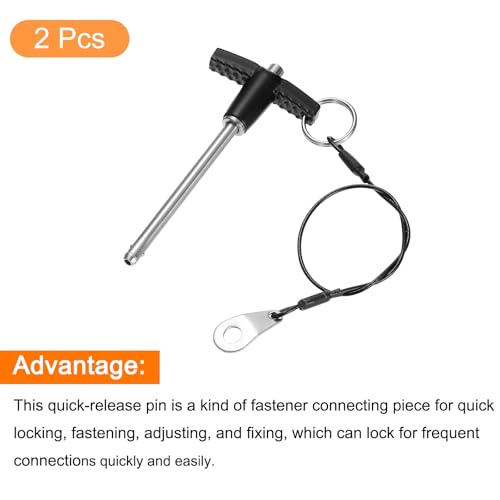 uxcell 2Pcs T Handle Lock Pins, 5mm x 60mm Usage Length Stainless Steel Push-Button Quick Release Pin - size: 5mm x 60mm