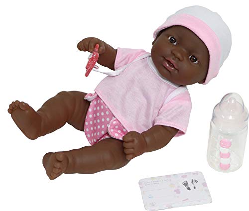 JC Toys - La Newborn Nursery | 7 Piece Doll Gift Set | 12" Life-Like African American Doll with Accessories | Pink | Ages 2+ (18345) - color: Pink African American