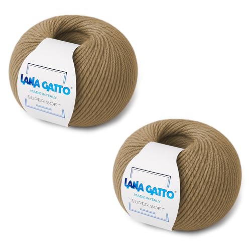 100% Merino Wool Yarn – Extrafine Super Soft Yarn for Knitting, Made in Italy by Lana Gatto, Super Soft Line, Camel-14202, 2-Pack (1.8 oz. / 137 yds Each) - color: Camel - 14202, size: 2