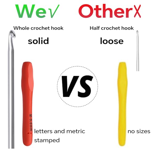 9mm Crochet Hook, Ergonomic Crochet Hook, Smooth and Extra Long Knitting Needles, with Soft Rubber Ergonomic Handle and Aluminum Tip, Perfect Beginner and Arthritic Crochet Hooks (9 mm) - size: 9mm