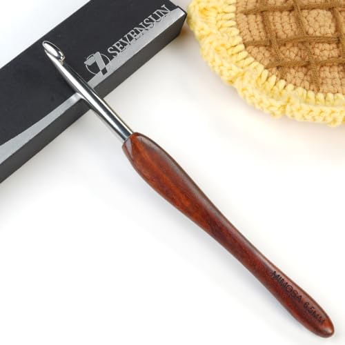 SEVENSUN Crochet Hook Artistan 6.5mm - Pure Handmade Polished Stainless Steel Hook - Blood Sandalwood Handle - High-end Crochet Hook Gift, Red - size: 6.5mm(Size K)