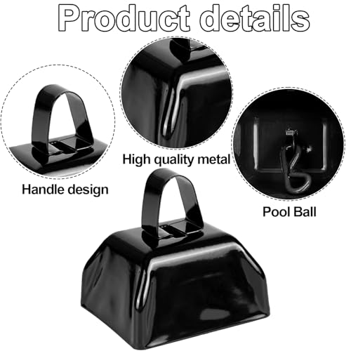 15 Pack 3 Inch Metal Cowbells Black Cow Bells Noise Makers Loud Cow Bell with Handles, Small Cowbell Hand Percussion Cowbells for Sporting Events, Football Games, Concert, Farm, Call Bell Alarm - color: Black