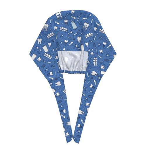 MOLIAN Dental Tooth Adjustable Working Cap Surgical Headgear for Women Men | Adjustable Tie Back Scrub Caps with Button Built-in Sweatband Working Cap for Nurses Doctors and Workers - color: Dental Orthodontics