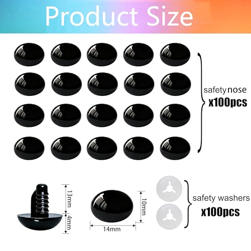 BESTCYC 200pcs 10 * 14mm Black Safety Noses and Washers for Amigurumi,Oval Craft Nose Stuffed Animal Nose for Crocheting Plush Animals Amigurumi Handmade Lovers Doll Makers DIY Making Supplie - size: 10*14mm
