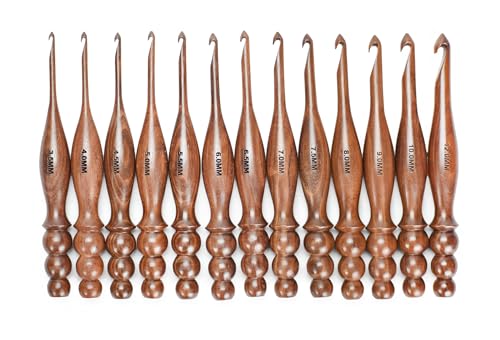 Wooden Crochet Hooks Set of 13 for Arthritic Hands | Ergonomic Soft Grip Handcrafted Knitting Needle for Crocheting and Knitting (Brown (Crochet - 3)) - color: Brown (Crochet - 3)