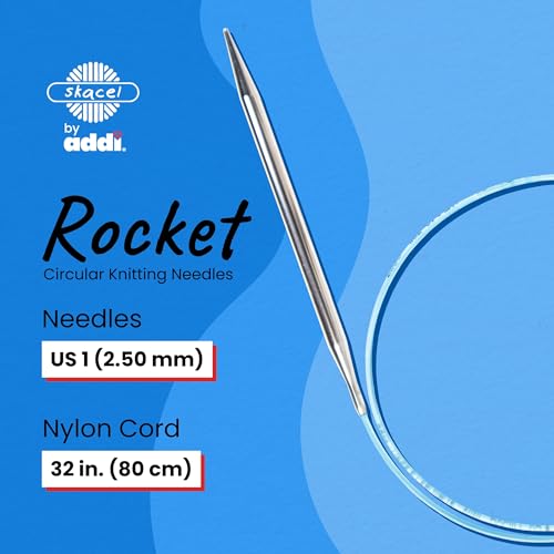 skacel by addi Circular Knitting Needles, 32 Inch (80 cm) Rocket Round Brass Knitting Needle Pair with Nylon Cord, 2.5 mm (US Size 1) - size: 2.50 mm