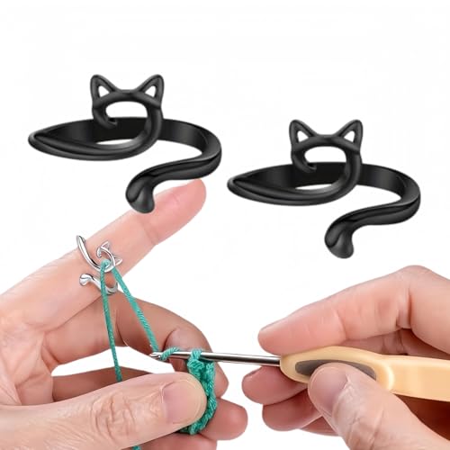 2Pcs Crochet Rings for Crocheting Adjustable Crochet Tension Ring for Finger Cat Yarn Guide Ring Knitting Crochet Accessories for Crochet Mother Grandma Gifts,Black - color: Black
