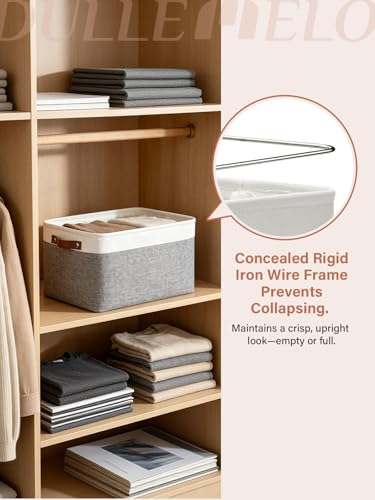 DULLEMELO Fabric Baskets for Storage, Office, Home,Nursery,Organizing Baskets for Shelves, Bedroom, Toys,Gift,Fabric Storage Basket with Handles(White&Grey,L-15"x11"x9.5",4-Pack) - color: White&Grey, size: L-15"x11"x9.5"