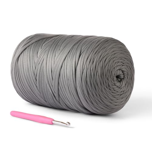 (800g/228yds) T Shirt Yarn, Soft Tshirt Crochet Yarn for Crafts and DIY Knitting Crocheting Cloth/Bag/Basket/Coaster, 100% Polyeste Elastic Fabric Chunky Thick Yarns for Crocheting (Dark Gray) - color: Dark Gray