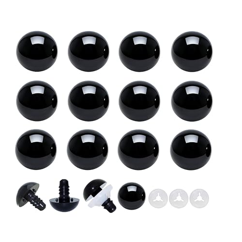 Thalinfayi 14mm Solid-Black Safety Eyes Craft Eyes for Amigurumi Crocheting | 100pcs Plastic Crochet Eyes and Washers for DIY Stuffed Plush Animals & Handmade Crafts ,Gloosy Smooth Surface, Even Color - size: 14mm