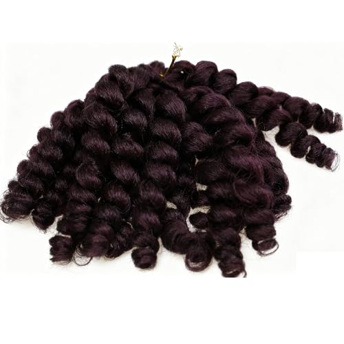 99J Short Jamaican Bounce Crochet Hair 3 Packs 2X Ringlet Wand Curl Crochet Hair 8 Inch Curly Crochet Hair Extensions Burgundy Curly Crochet Braiding Hair 100 Roots - color: 99J, size: 8 Inch (Pack of 3)