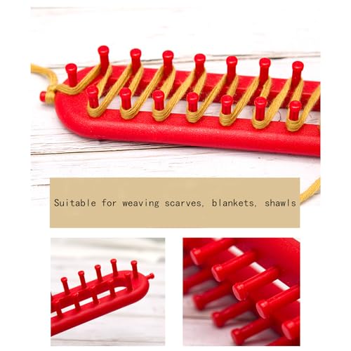 Rectangle Knitting Looms，Plastic Weaving Looms Set，Weaving Loom，Scarf Hats Making Tools，DIY Crocheting Handmade Craft Kit with a Crochet Hook and Needle for Knitting Lovers，26 cm (Red) - size: Rectangle,26cm,Sparse Pegs