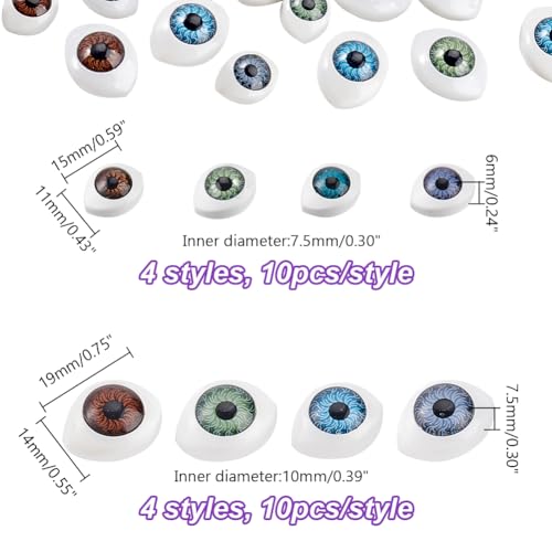 AHANDMAKER 80 pcs Half Round Doll Eye, Plastic Doll Craft Eyes Scary Eyes Cabochons Oval Flat Eyeball Hollow Eyeballs for Halloween DIY Sewing Craft Puppet Bear Doll Making