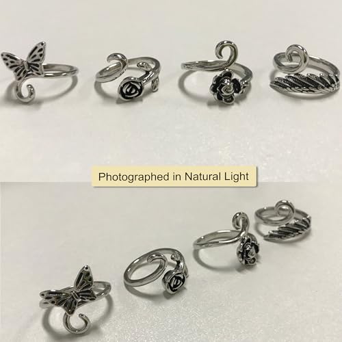4 Pieces Crochet Ring for Finger Adjustable Yarn Tension Rings for Crocheting Yarn Guide Knitting Rings Crochet Tools - color: Rose & Butterfly & Feather Crochet Rings Set