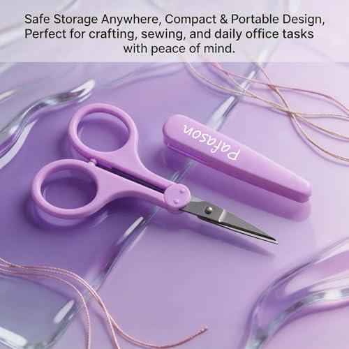PAFASON Small Travel Sewing Crafting Scissors Set Straight Curved Tip | Stainless Steel for Quilting DIY Knitting Embroidery Cross Stitch Crochet Thread Yarn Paper Detail Cutting Safety Case - color: Straight 4in Pinkpurple + Curved 3.5in Red