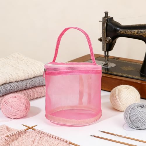 Mesh Crochet Bag Organizer, Large Capacity Yarn Storage Holder for Knitting and Crocheting, Pink - color: pink